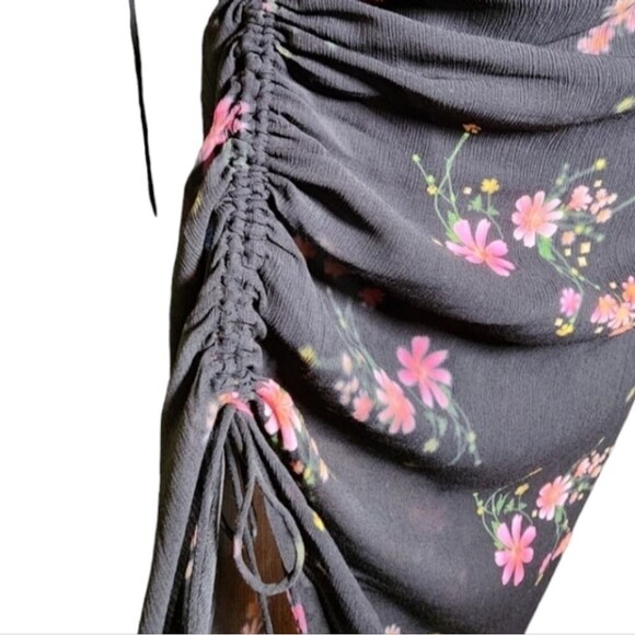 All Saints Safiya Solanio Black Floral Semi-Sheer Drawstring Maxi Dress Size 4 - Picture 8 of 13